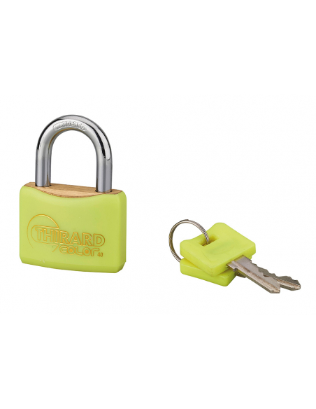 Cadenas à clé Color UNIKEY (achetez-en plusieurs, ouvrez avec la même clé), 40mm, jaune, 2 clés - THIRARD Cadenas s'entrouvrant