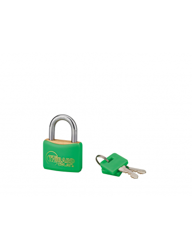 Cadenas à clé Color UNIKEY (achetez-en plusieurs, ouvrez avec la même clé), 40mm, vert, 2 clés - THIRARD Cadenas s'entrouvrant