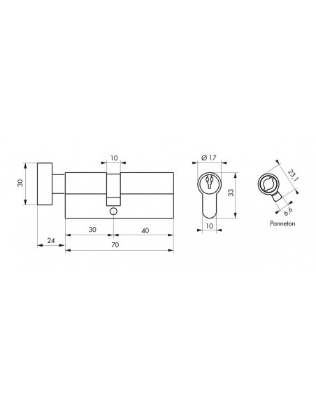 Cylindre de serrure à bouton STD UNIKEY (achetez-en plusieurs, ouvrez avec la même clé), 30Bx40mm, 3 clés, laiton - THIRARD C...