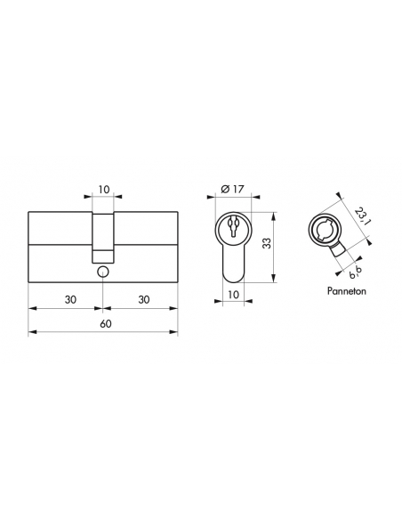 Cylindre de serrure double entrée STD UNIKEY (achetez-en plusieurs, ouvrez avec la même clé), 30x30mm, 3 clés, nickelé - THIR...