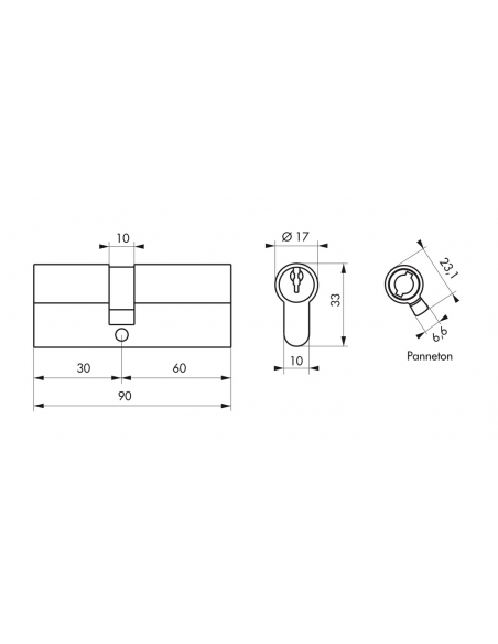 Cylindre de serrure double entrée STD UNIKEY (achetez-en plusieurs, ouvrez avec la même clé), 30x60mm, 3 clés, nickelé - THIR...