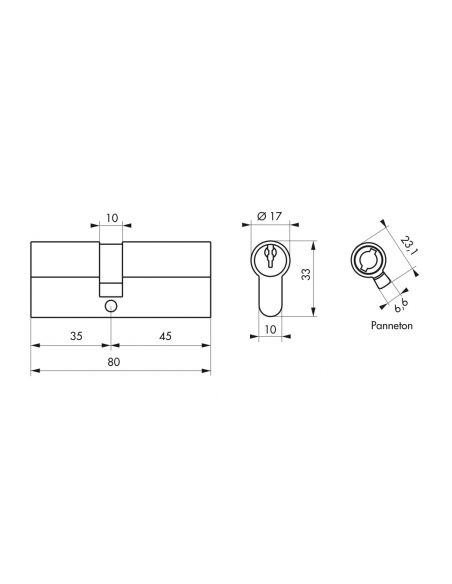 Cylindre de serrure double entrée STD UNIKEY (achetez-en plusieurs, ouvrez avec la même clé), 35x45mm, 3 clés, nickelé - THIR...