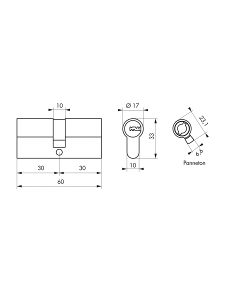 Cylindre double entrée Transit 1 UNIKEY (achetez-en plusieurs, ouvrez avec la même clé), 30x30mm, 5 clés, nickelé - THIRARD C...