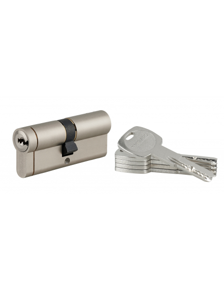 Cylindre double entrée Transit 1 UNIKEY (achetez-en plusieurs, ouvrez avec la même clé), 40x40mm, 5 clés, nickelé - THIRARD C...
