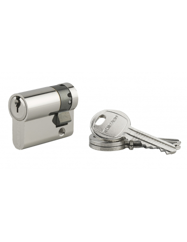 Demi cylindre HG5 UNIKEY (achetez-en plusieurs, ouvrez avec la même clé), 30x10mm, 3 clés, nickel - THIRARD Cylindres s'entro...