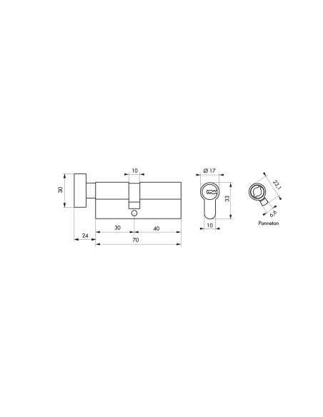 Cylindre à bouton Transit 1 UNIKEY (achetez-en plusieurs, ouvrez avec la même clé), 30Bx40mm, 5 clés, nickelé - THIRARD Cylin...