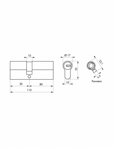 Cylindre double entrée Transit 1 UNIKEY (achetez-en plusieurs, ouvrez avec la même clé), 30x80mm, 5 clés, nickelé - THIRARD C...
