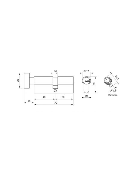 Cylindre à bouton Transit 1 UNIKEY (achetez-en plusieurs, ouvrez avec la même clé), 40Bx30mm, 5 clés, nickelé - THIRARD Cylin...