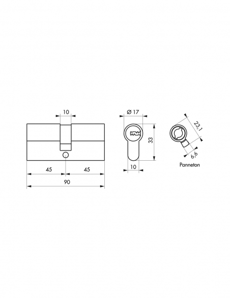 Cylindre double entrée Transit 1 UNIKEY (achetez-en plusieurs, ouvrez avec la même clé), 45x45mm, 5 clés, nickelé - THIRARD C...