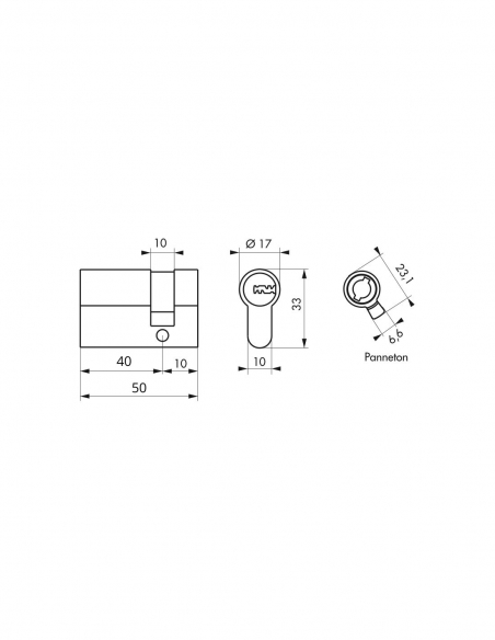 Demi cylindre de serrure Transit 1 UNIKEY (achetez-en plusieurs, ouvrez avec la même clé), 40x10mm, 5 clés, nickelé - THIRARD...