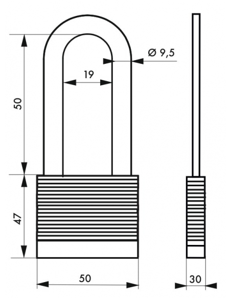 Cadenas à clé Fédéral Lock Protector, extérieur, acier, anse demi-haute, double verrouillage, 50mm, 2 clés - THIRARD Cadenas