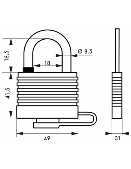 Cadenas Fédéral Lock Bumper à clé, acier, extérieur, 45mm, 2 clés - THIRARD Cadenas à clé
