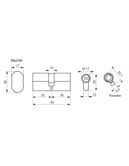 Cylindre de serrure à bouton Federal S, 30Bx30mm, nickel, anti-arrachement, anti-perçage, 5 clés - THIRARD Cylindre de serrure