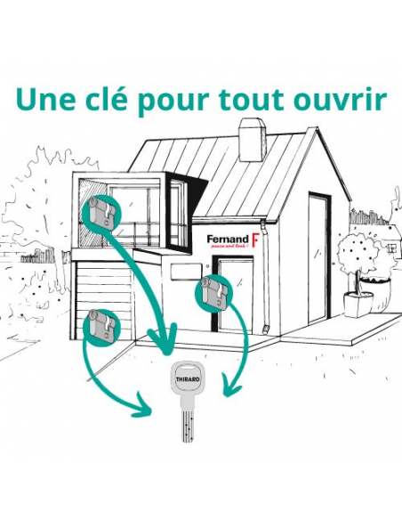 Cylindre double entrée Transit 1 UNIKEY (achetez-en plusieurs, ouvrez avec la même clé), 40x55mm, 5 clés, nickelé - THIRARD C...