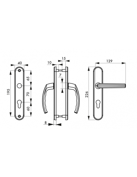 Ensemble de poignées pour porte d'entrée Sultane trou de cylindre, carré 7mm, entr'axes 195mm, argent - THIRARD Poignée