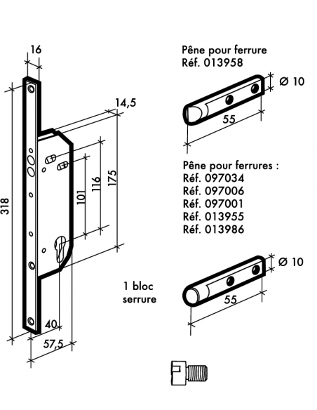 Serrure encastrable à cylindre de dépannage pour porte d'entrée, axe 40mm, bouts carrés, zingué - FERCO by THIRARD Serrures e...