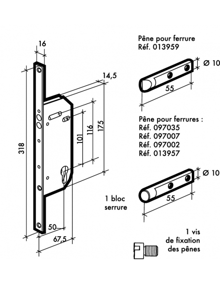 Serrure encastrable à cylindre de dépannage pour porte d'entrée, axe 50mm, bouts carrés, zingué - FERCO by THIRARD Serrures e...