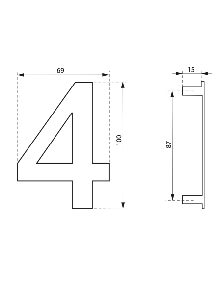 Chiffre 4 à visser, inox, H.100mm - THIRARD Signalétique