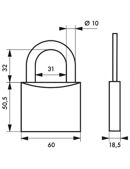 Cadenas à clé Type 1, 60 mm, anse acier cémenté nickelé, 2 clés - THIRARD Cadenas