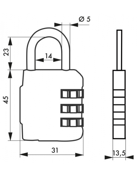 Cadenas à code Compact 03, bagage, 3 chiffres, anse acier, 31mm, noir - THIRARD Cadenas à combinaison