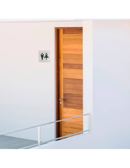 Plaque de signalisation WC Mixte , à visser, inox brossé, marquage noir, 100x100mm - THIRARD Plaques de signalisation à visser