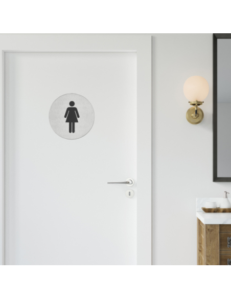 Disque de signalisation WC Femme , à visser, inox brossé, marquage noir, Ø76mm - THIRARD Disques de signalisation à visser