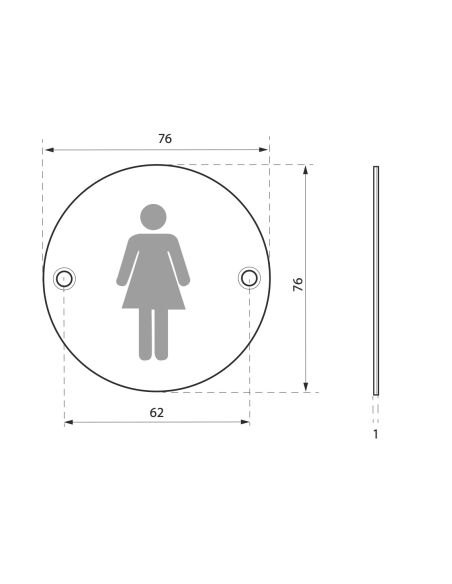 Disque de signalisation WC Femme , à visser, inox brossé, marquage noir, Ø76mm - THIRARD Disques de signalisation à visser