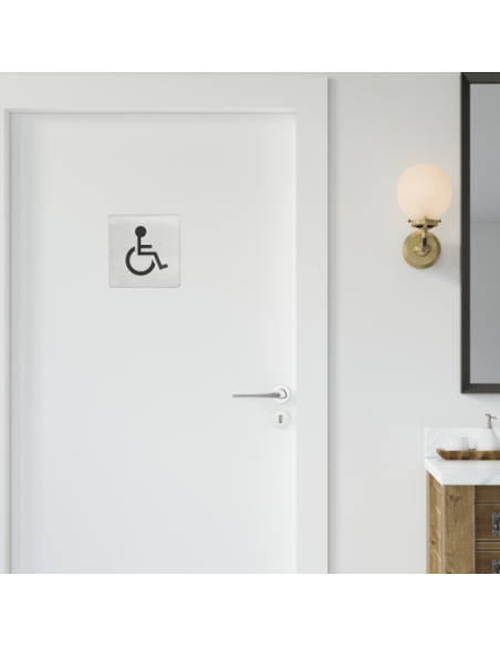 Plaque de signalisation WC Handicapé , à visser, inox brossé, marquage noir, 100x100mm - THIRARD Plaques de signalisation à v...