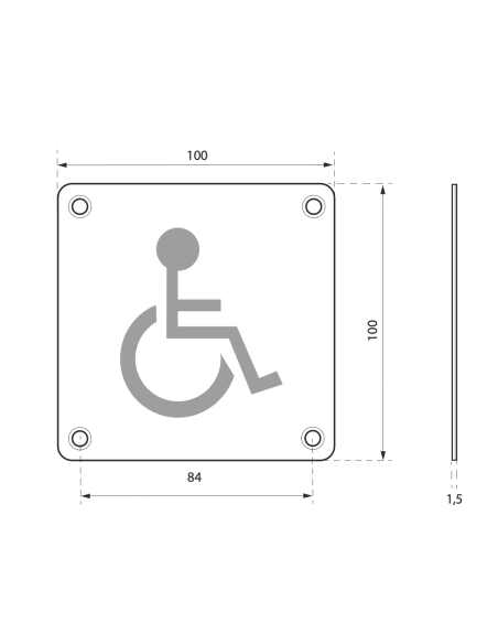 Plaque de signalisation WC Handicapé , à visser, inox brossé, marquage noir, 100x100mm - THIRARD Signalétique