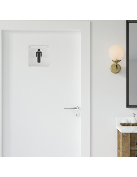 Plaque de signalisation WC Homme , à visser, inox brossé, marquage noir, 100x100mm - THIRARD Plaques de signalisation à visser