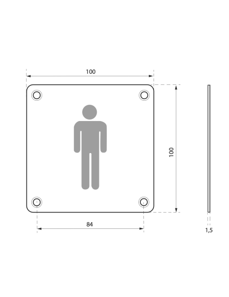 Plaque de signalisation WC Homme , à visser, inox brossé, marquage noir, 100x100mm - THIRARD Signalétique