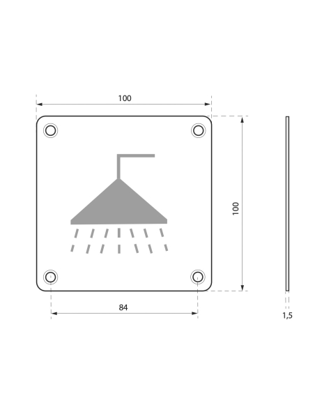 Plaque de signalisation Douche , à visser, inox brossé, marquage noir, 100x100mm - THIRARD Plaques de signalisation à visser