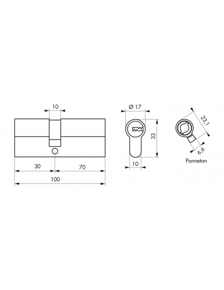 Cylindre de serrure double entrée Trafic 6, 30x70mm, nickel, anti-arrachement, anti-perçage, 5 clés - THIRARD Cylindres à dou...