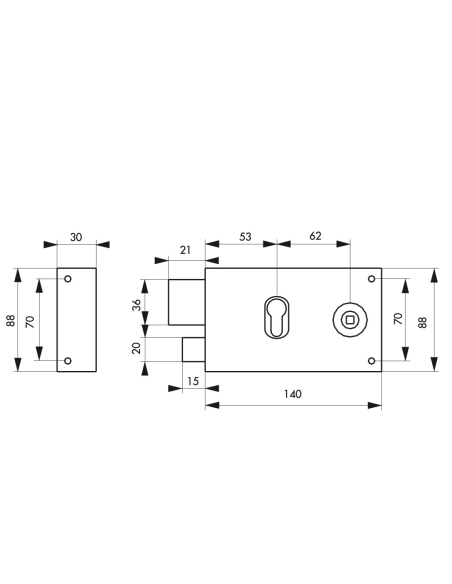 Boitier de serrure horizontale en applique double entrée à fouillot pour entrée, gauche, axe 53mm, 140x88mm, noir - THIRARD S...