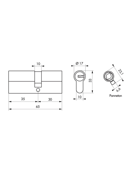 Cylindre double entrée Transit 1, 35x30mm, nickelé, 5 clés - THIRARD Cylindres débrayables