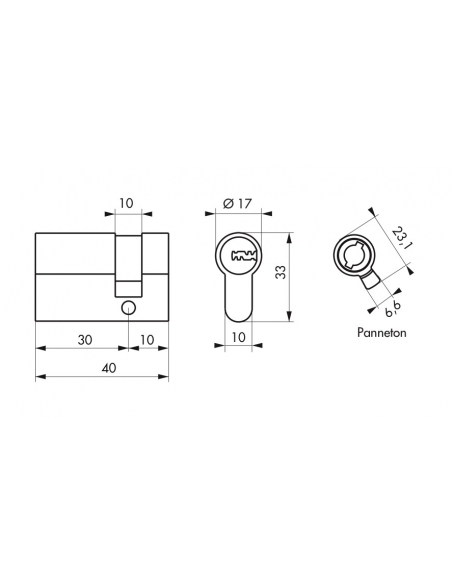 Demi-cylindre de serrure Trafic 6, 30x10mm, anti-arrachement, anti-perçage, laiton, 5 clés - THIRARD Cylindre de serrure