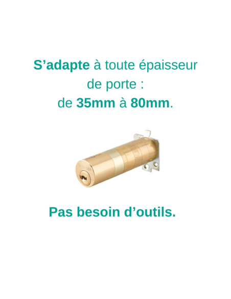 Verrou à bouton Universel ajustable pour entrée, Transit 2, dim. cylindre de 35 à 80mm, acier, 5 clés, epoxy noir - THIRARD V...