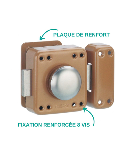 Verrou à bouton Rafale pour porte d'entrée, cylindre 45mm, acier, 3 clés, époxy bonze - THIRARD Verrous