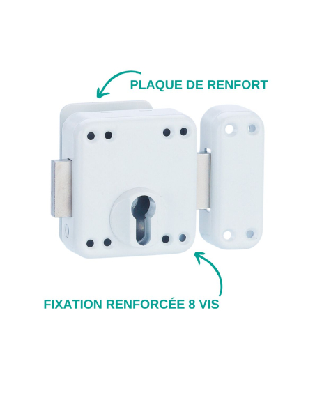 Boitier de verrou double entrée Rafale pour porte d'entrée à cylindre, acier, epoxy blanc - THIRARD Verrous