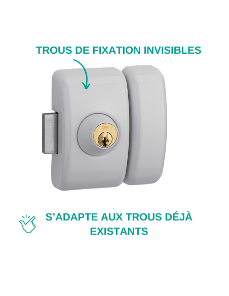 Verrou double entrée Universel pour porte d'entrée, cylindre 45mm, acier, 3 clés, epoxy blanc - THIRARD Verrous