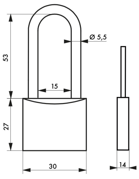 Cadenas à clé Type 1, laiton, intérieur, anse demi-haute acier, 30mm, 2 clés - THIRARD Cadenas à clé