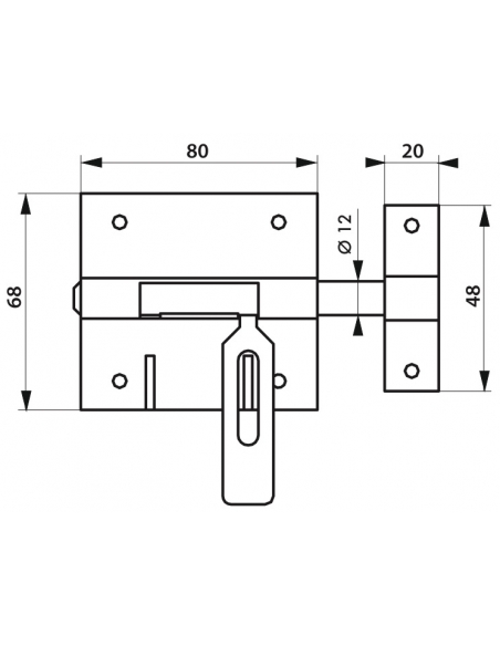 Targette, pêne Ø 12mm, porte-cadenas, acier - THIRARD Targette