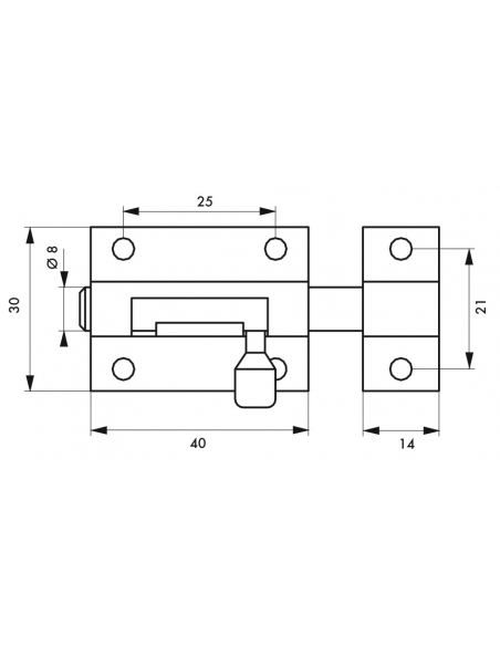 Targette, laiton chromé, pêne Ø 8mm, 40x30mm - THIRARD Targette