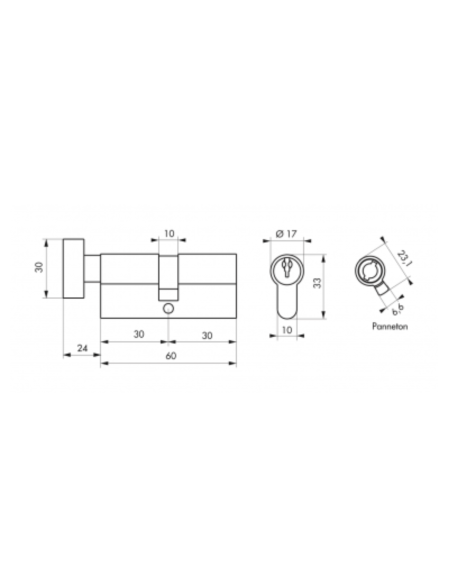 Cylindre de serrure à bouton STD UNIKEY (achetez-en plusieurs, ouvrez avec la même clé), 40Bx40mm, 3 clés, laiton - THIRARD C...