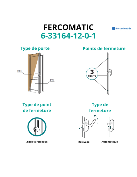 Serrure encastrable Fercomatic à cylindre pour porte bois, axe 50mm, 3pts, H. 2150mm, 6-33164-12-0-1 - FERCO by THIRARD Serru...