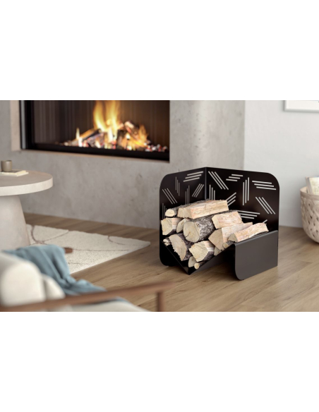 Range bûches noir pour intérieur et extérieur Pattern, acier, 433x500mm - THIRARD Range-bûches