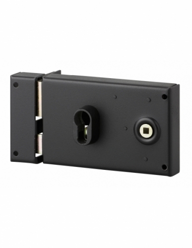 Boitier de serrure horizontale en applique double entrée à fouillot pour entrée, gauche, axe 53mm, 140x88mm, noir - THIRARD FBA