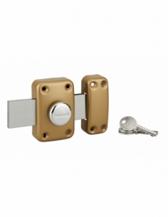 Verrou à bouton Apache pour porte de garage, cylindre 40mm, pêne 160mm, acier, 3 clés, époxy or - THIRARD FBA
