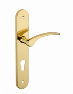 Ensemble de poignées pour porte d'entrée Dionysos trou de cylindre, carré 7mm, entr'axes 195mm, laitonné - THIRARD FBA