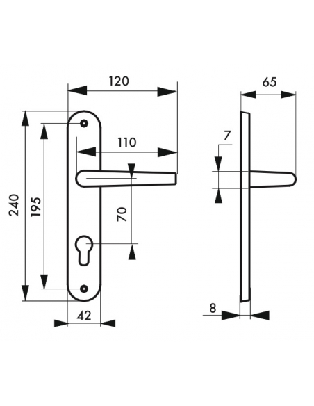 Ensemble de poignées pour porte d'entrée Dionysos trou de cylindre, carré 7mm, entr'axes 195mm, laitonné - THIRARD FBA